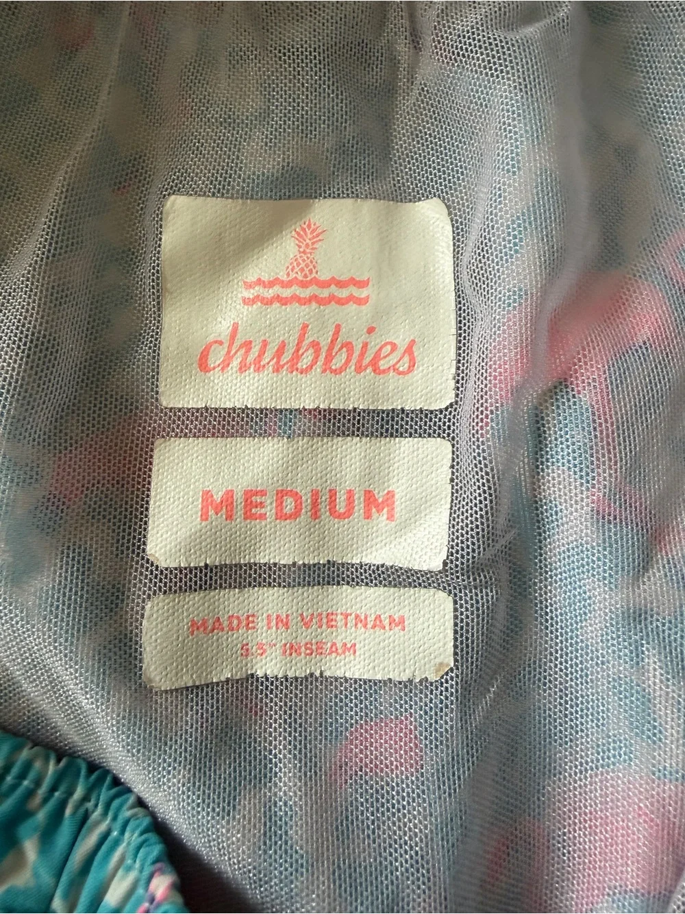 chubbies Teal and Pink Flamingo Swim Trunks